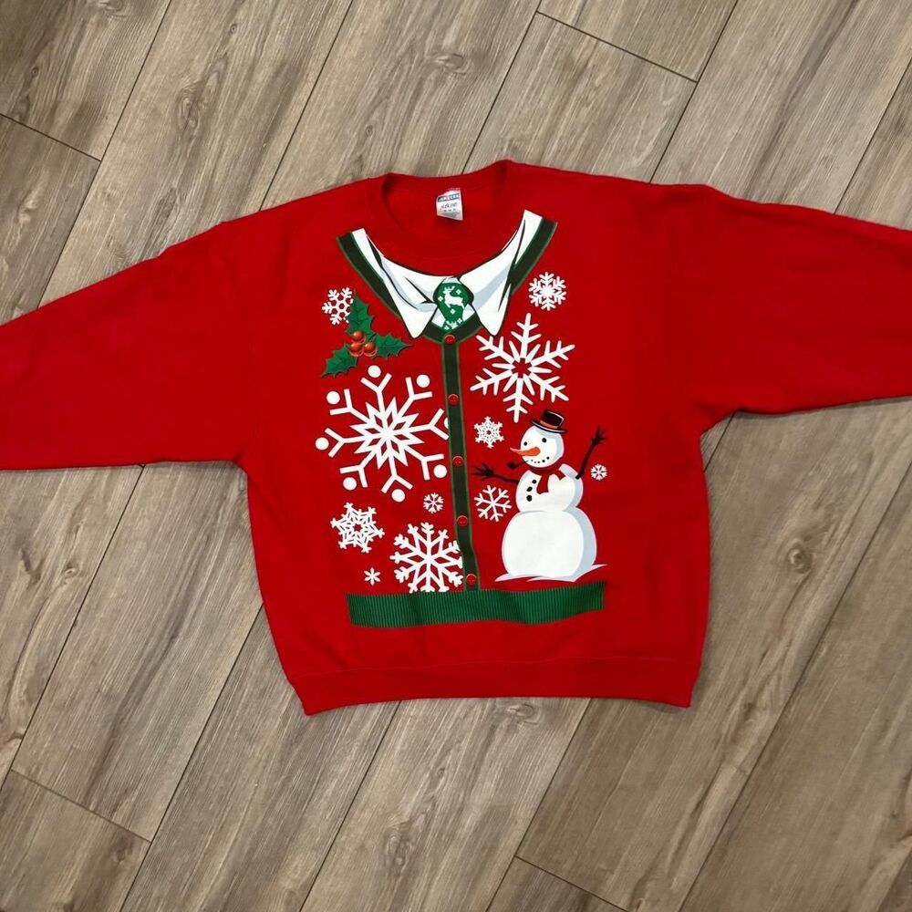 Red Cozy Christmas Sweater Jerzees Women's Red and White Sweatshirt
